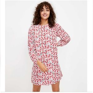 NWOT LOFT white red & pink cherries long sleeve shift dress Womens Small
